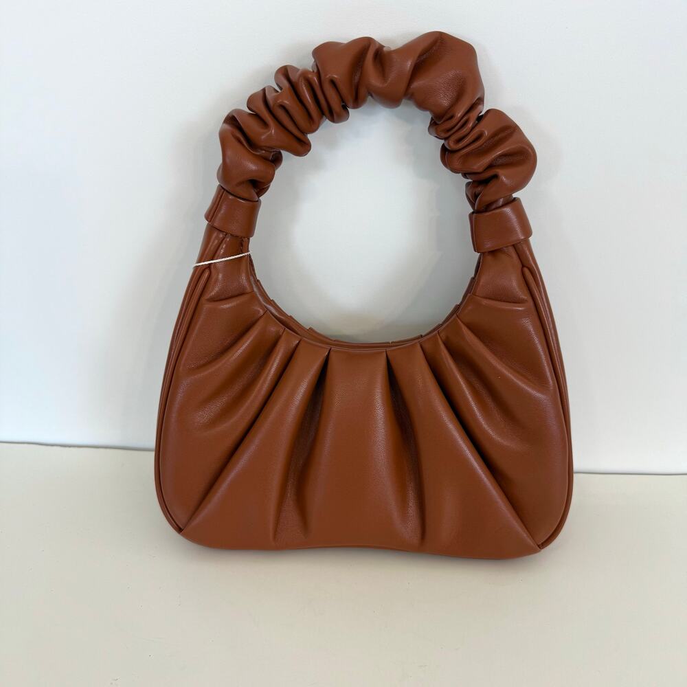 JW PEI Gabbi Ruched Small Shoulder Demi Bag in Nutella Brown Faux Leather Hobo - Picture 5 of 9